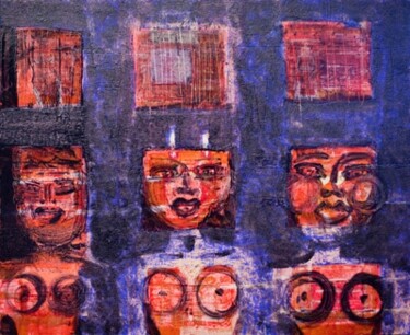 Peinture intitulée "trois bigoudennes" par Christine Vannier, Œuvre d'art originale, Huile