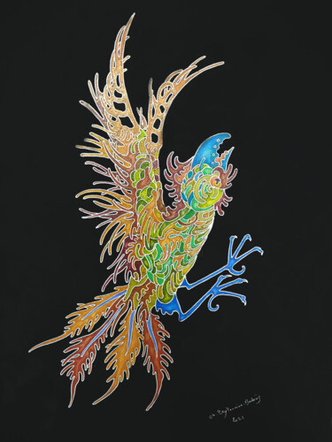 Dessin intitulée "Bec bleu" par Christine Zeytounian-Belous, Œuvre d'art originale, Crayon