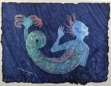 Dessin intitulée "Triton" par Christine Zeytounian-Belous, Œuvre d'art originale, Crayon
