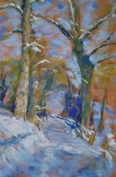 Dessin intitulée "Forêt enneigée" par Christine Barreau, Œuvre d'art originale, Pastel