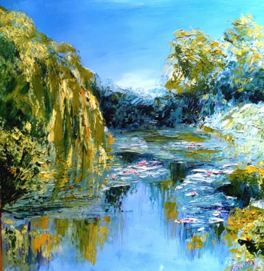 Peinture intitulée "L étang" par Christine Barreau, Œuvre d'art originale, Huile
