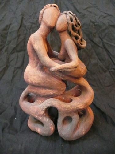 Sculpture titled "Complicité" by Christine Batard, Original Artwork, Terra cotta