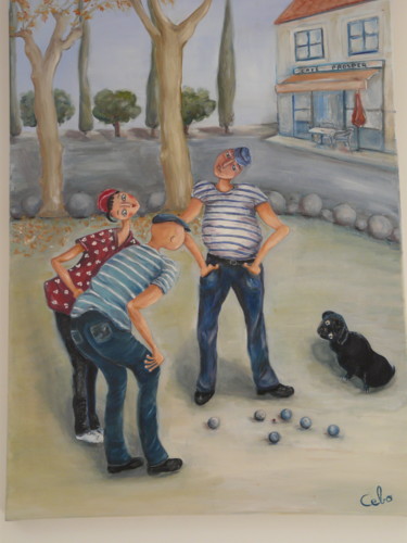 Peinture intitulée "petanque" par Christine Beaurin, Œuvre d'art originale, Huile