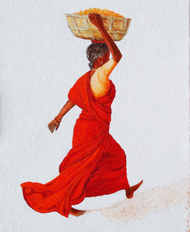 Schilderij getiteld "Jaishri" door Christine Guenand, Origineel Kunstwerk, Acryl Gemonteerd op Frame voor houten brancard
