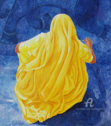 Pittura intitolato "Léléphant bleu" da Christine Guenand, Opera d'arte originale, Acrilico Montato su Telaio per barella in…