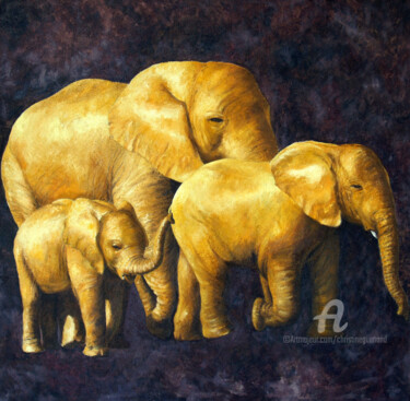 Painting titled "Les éléphants" by Christine Guenand, Original Artwork, Acrylic