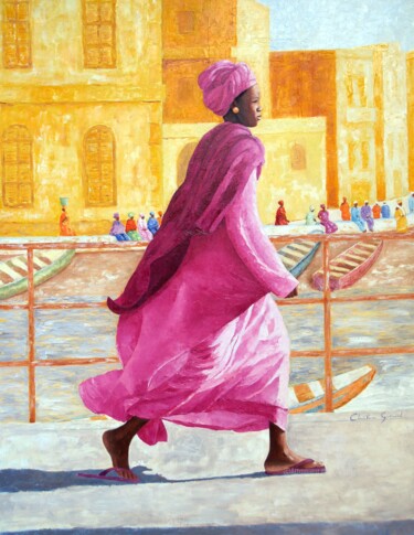 Painting titled "Sur le pont de Sain…" by Christine Guenand, Original Artwork, Oil Mounted on Wood Stretcher frame