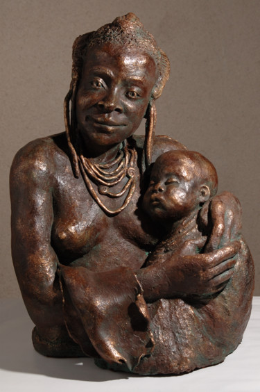 Sculpture intitulée "vierge africaine" par Christine Lambert, Œuvre d'art originale, Terre cuite
