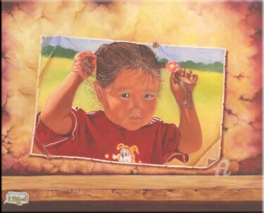 Pintura titulada "Regard d'Asie (d'ap…" por Christine Mignot, Obra de arte original, Oleo Montado en Bastidor de camilla de…