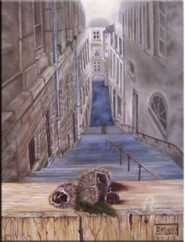 Картина под названием "La fête des marrons…" - Christine Mignot, Подлинное произведение искусства, Масло Установлен на Дерев…