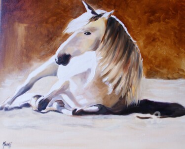 Painting titled "Cheval" by Chrystine Mounié, Original Artwork, Oil