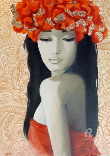 Картина под названием "Maeva ( série Femme…" - Chrystine Mounié, Подлинное произведение искусства, Масло Установлен на Дерев…