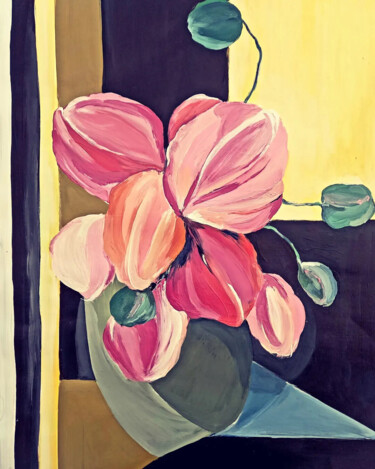Peinture intitulée "Série fleurs n°5" par Christine Teisserenc, Œuvre d'art originale, Acrylique Monté sur Verre