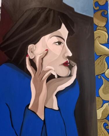 Malerei mit dem Titel "Portrait bleu" von Christine Teisserenc, Original-Kunstwerk, Acryl