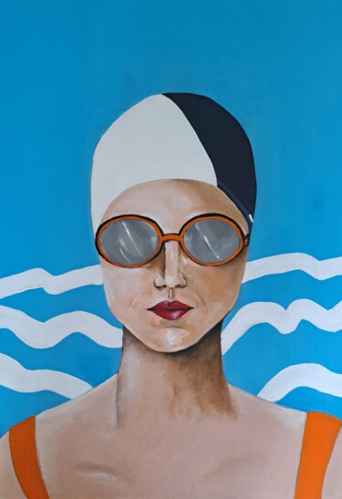 Pintura titulada "Les nageuses 4" por Christine Teisserenc, Obra de arte original, Acrílico Montado en Bastidor de camilla d…