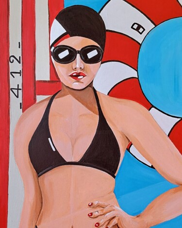 Pittura intitolato "Beach swimmergirl" da Christine Teisserenc, Opera d'arte originale, Acrilico