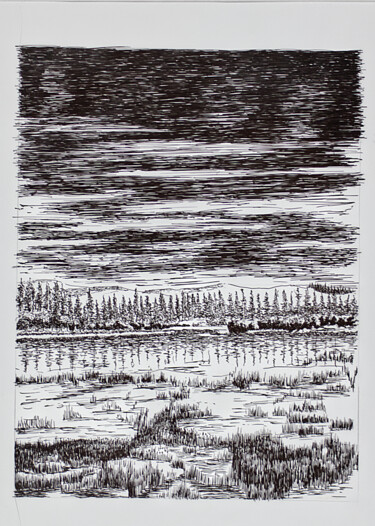 Рисунок под названием "Black mountain 1" - Christophe Carton, Подлинное произведение искусства, Чернила