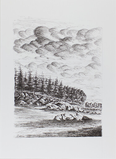 Desenho intitulada "Black mountain3" por Christophe Carton, Obras de arte originais, Tinta