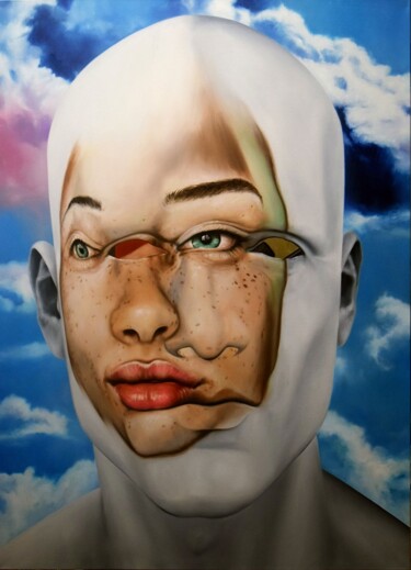 Malarstwo zatytułowany „Face FS132 Bleuité” autorstwa Christophe Avella Bagur, Oryginalna praca, Olej