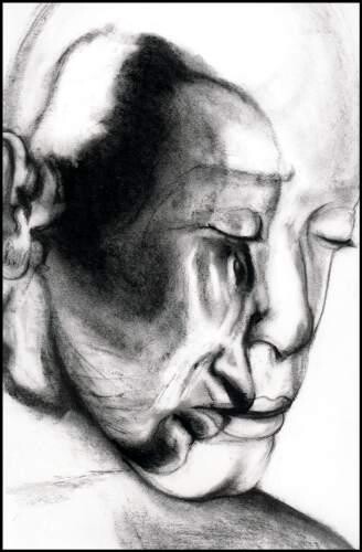 Zeichnungen mit dem Titel "FACE FS4 the monk" von Christophe Avella Bagur, Original-Kunstwerk, Kohle
