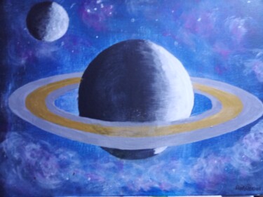 Painting titled "Saturn'" by Christophe Beaudoin, Original Artwork, Acrylic Mounted on Wood Stretcher frame