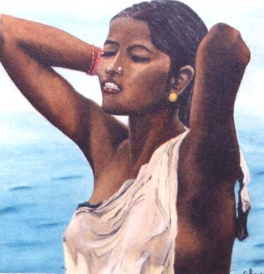 Painting titled "Jeune Indienne d'ap…" by Christophe Bertrand (CEBO), Original Artwork