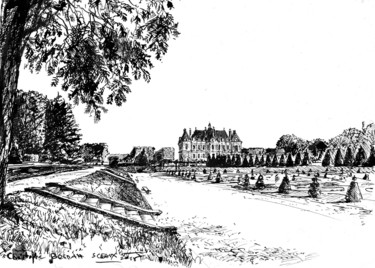 Drawing titled "Château de Sceaux" by Christophe Bogdan, Original Artwork, Ink