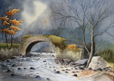 Peinture intitulée "pont-du-marais-de-l…" par Christophe C., Œuvre d'art originale, Aquarelle