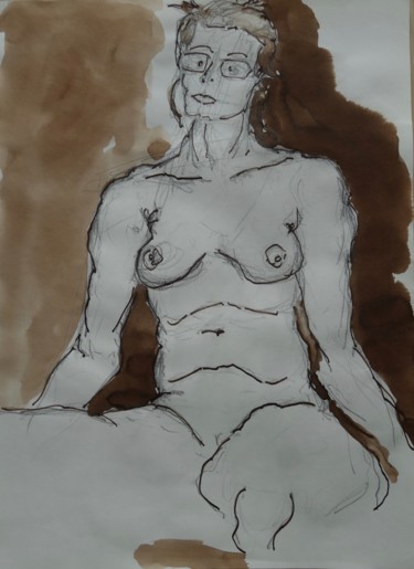 Картина под названием "Fabienne 2" - Christophe Desrayaud, Подлинное произведение искусства, Чернила