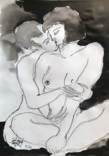 Dibujo titulada "Tendresse" por Christophe Desrayaud, Obra de arte original, Tinta