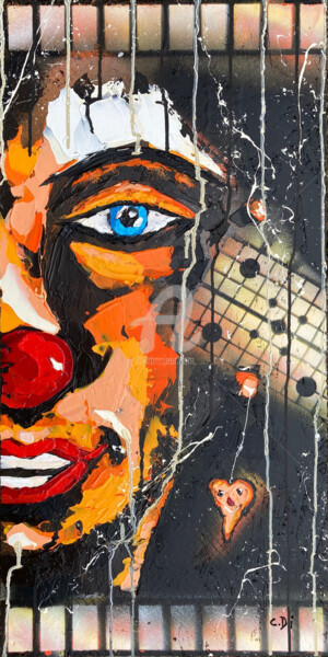 Peinture intitulée "Clown au cœur heure…" par Christophe Dikant, Œuvre d'art originale, Acrylique