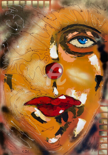 Картина под названием "Le masque d'un clown" - Christophe Dikant, Подлинное произведение искусства, Акрил Установлен на artw…