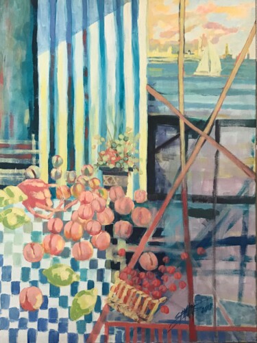 Painting titled "Marché près du port" by Christophe Duflaut, Original Artwork, Acrylic