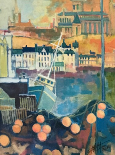 Peinture intitulée "Port de pêche" par Christophe Duflaut, Œuvre d'art originale, Acrylique Monté sur Châssis en bois
