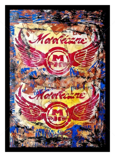 Incisioni, stampe intitolato "LA MOTOBECANE" da Christophe Flaugère, Opera d'arte originale, Incisioni su linoleum Montato s…