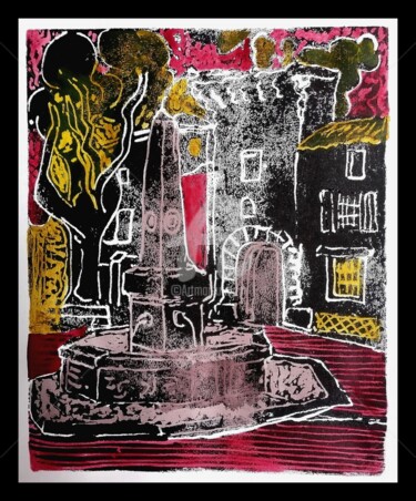 Printmaking titled "LE CENTRE DU MONDE" by Christophe Flaugère, Original Artwork, Linocuts