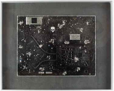 Collagen mit dem Titel "Dark slides - Wires" von Christophe Gandolphe, Original-Kunstwerk, Acryl Auf Holzplatte montiert