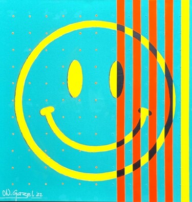 Painting titled "Smiley" by Christophe Gazel, Original Artwork, Acrylic Mounted on Wood Stretcher frame