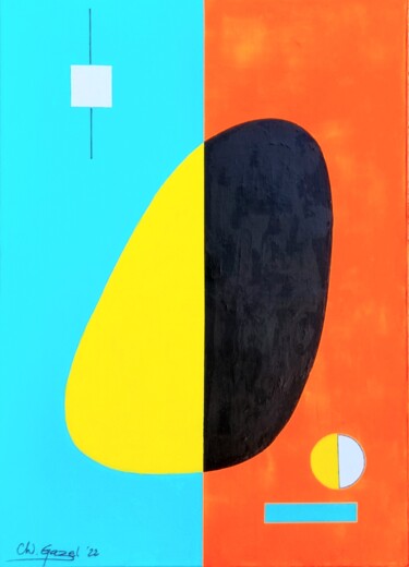 Pintura intitulada "Galet bicolore et n…" por Christophe Gazel, Obras de arte originais, Acrílico