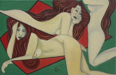 Painting titled "Muses" by Christophe Leparoux, Original Artwork, Oil Mounted on Wood Stretcher frame