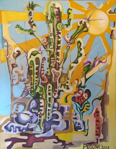 Schilderij getiteld "Le cierge mexicain" door Christophe Peccini (PETCHO), Origineel Kunstwerk, Olie
