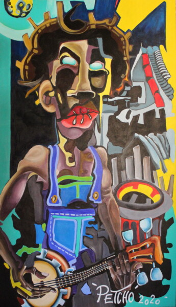 Malerei mit dem Titel "Le blues man" von Christophe Peccini (PETCHO), Original-Kunstwerk, Acryl
