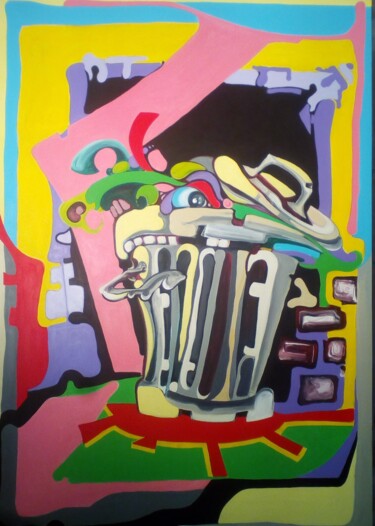 Pintura titulada "Mordicus la poubelle" por Christophe Peccini (PETCHO), Obra de arte original, Oleo