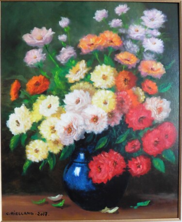 Painting titled ""abondance de roses"" by Christophe Rielland, Original Artwork, Oil