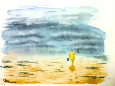 Painting titled "Marée basse" by Christophe Rinaldi, Original Artwork, Watercolor