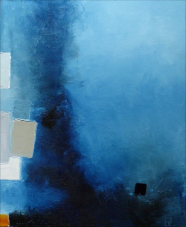 Painting titled "Aqua. 50 x 61 cm" by Christophe Rivière, Original Artwork, Oil Mounted on Wood Stretcher frame