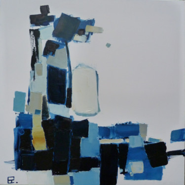 Malerei mit dem Titel "Bleu de Prusse. 80…" von Christophe Rivière, Original-Kunstwerk, Öl