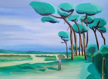 Painting titled "La Conche Cap Ferret" by Christophe Sanson, Original Artwork, Oil Mounted on Wood Stretcher frame