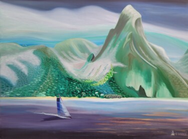 Painting titled "pitons de st Lucie…" by Christophe Sanson, Original Artwork, Oil Mounted on Wood Stretcher frame
