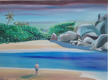 Painting titled "Devil's Bay" by Christophe Sanson, Original Artwork, Oil Mounted on Wood Stretcher frame